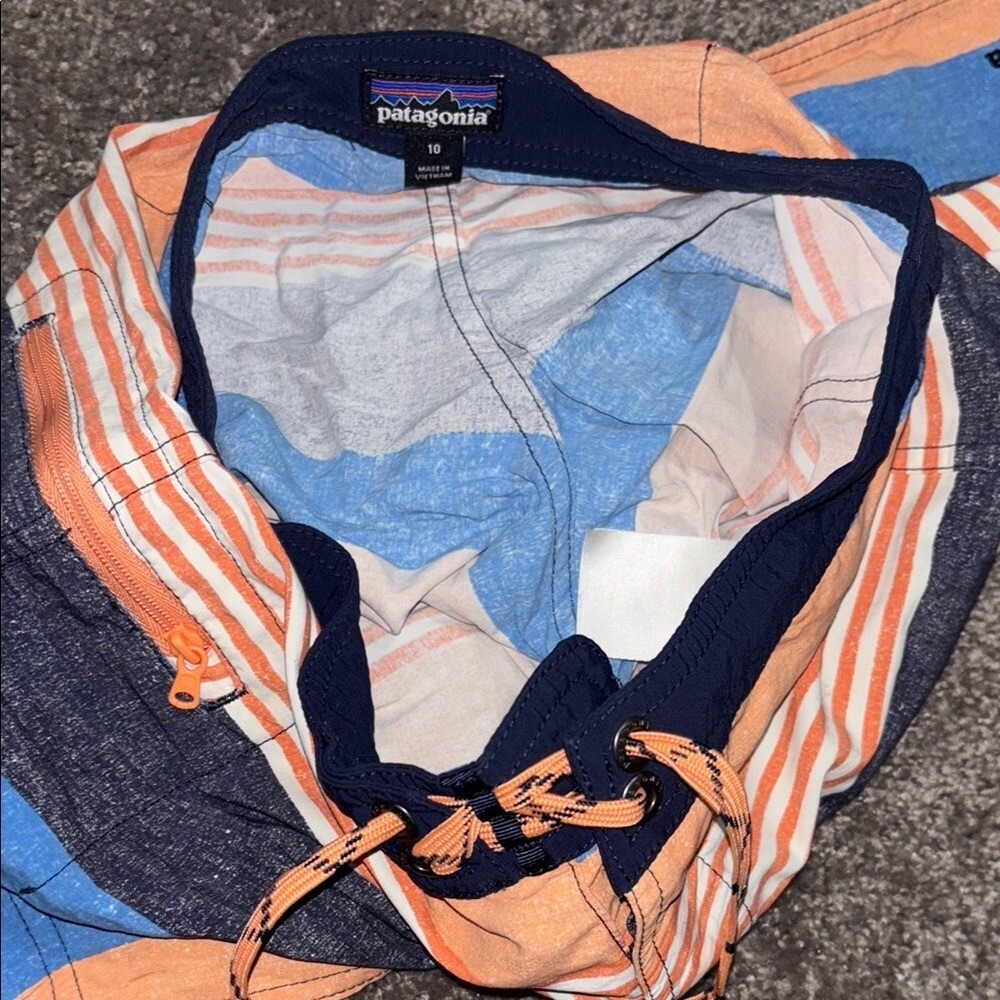 Patagonia Boys Striped Board Shorts Swim Trunks Orange Blue Size 10 - Picture 6 of 8